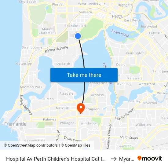 Hospital Av Perth Children's Hospital Cat Id 116 to Myaree map