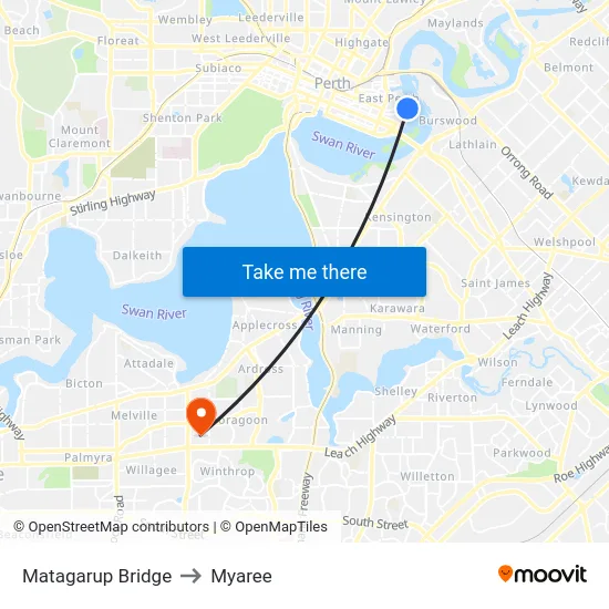Matagarup Bridge to Myaree map