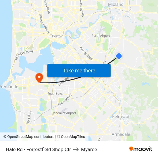 Hale Rd - Forrestfield Shop Ctr to Myaree map