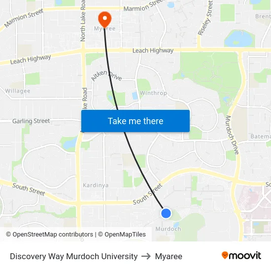 Discovery Way Murdoch University to Myaree map