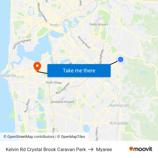 Kelvin Rd Crystal Brook Caravan Park to Myaree map