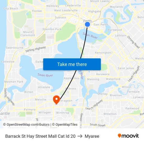 Barrack St Hay Street Mall Cat Id 20 to Myaree map
