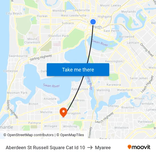 Aberdeen St Russell Square Cat Id 10 to Myaree map