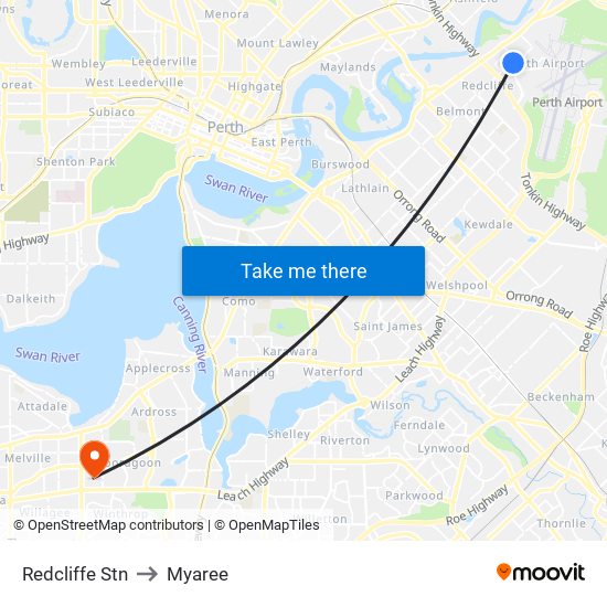 Redcliffe Stn to Myaree map