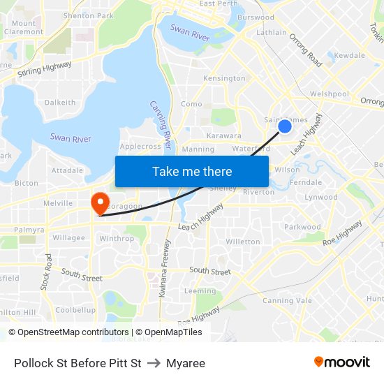 Pollock St Before Pitt St to Myaree map
