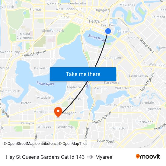 Hay St Queens Gardens Cat Id 143 to Myaree map