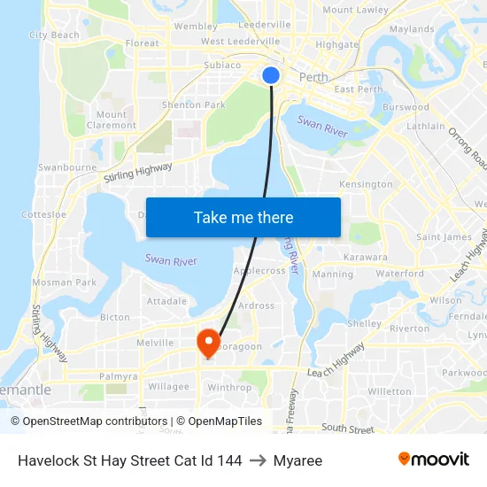 Havelock St Hay Street Cat Id 144 to Myaree map