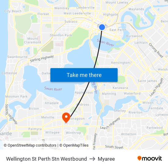 Wellington St Perth Stn Westbound to Myaree map