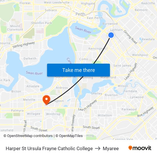 Harper St Ursula Frayne Catholic College to Myaree map