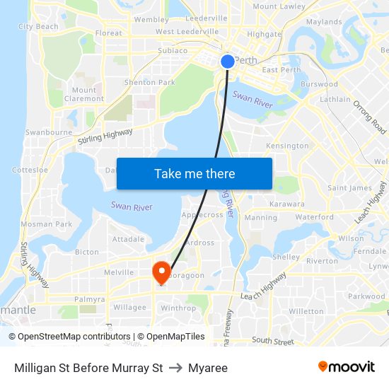 Milligan St Before Murray St to Myaree map