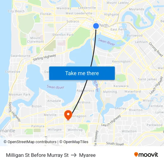 Milligan St Before Murray St to Myaree map