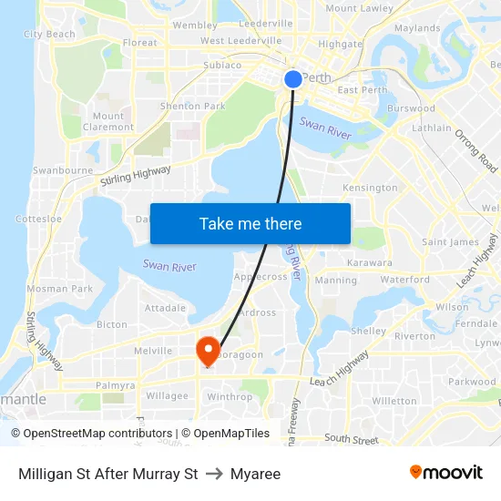 Milligan St After Murray St to Myaree map