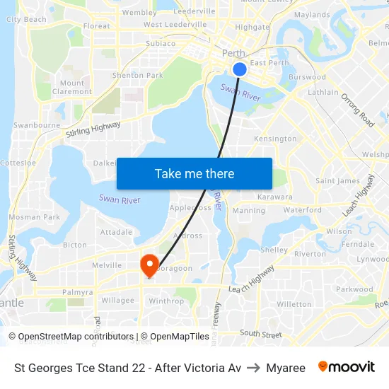 St Georges Tce Stand 22 - After Victoria Av to Myaree map