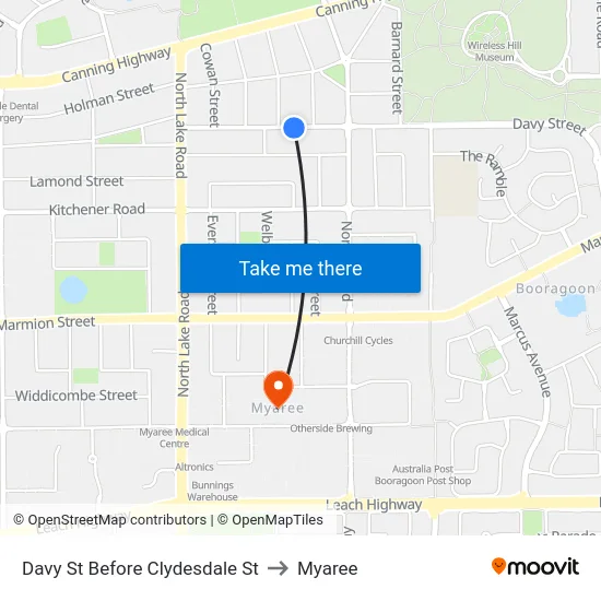 Davy St Before Clydesdale St to Myaree map
