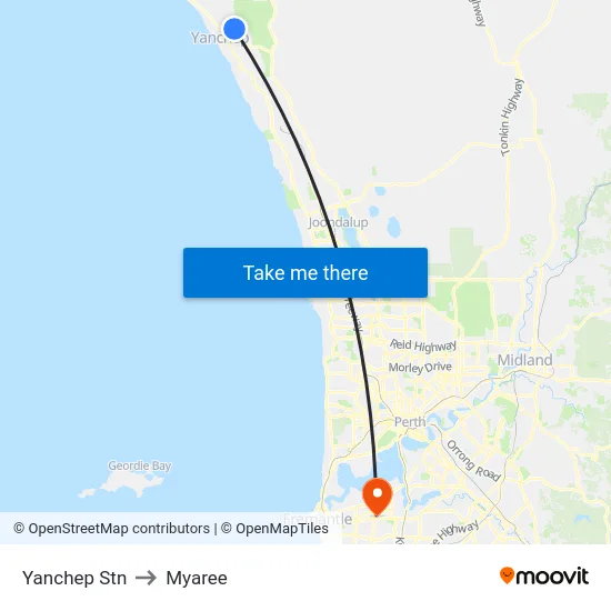 Yanchep Stn to Myaree map