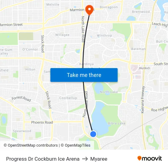 Progress Dr Cockburn Ice Arena to Myaree map