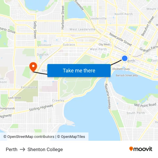 Perth to Shenton College map