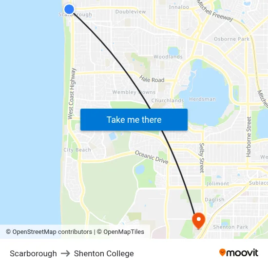 Scarborough to Shenton College map