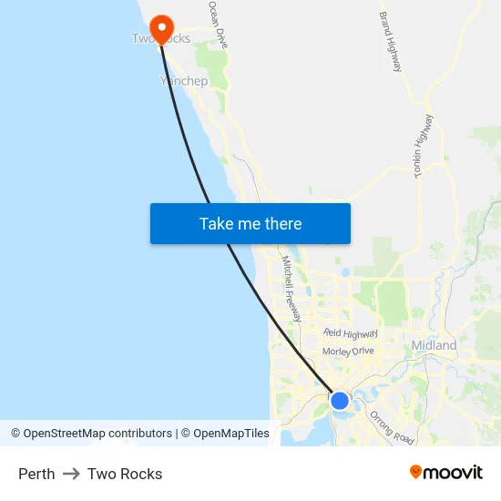 Perth to Two Rocks map
