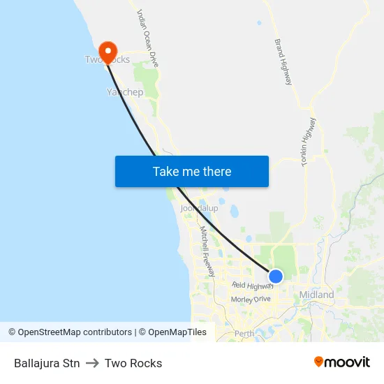 Ballajura Stn to Two Rocks map