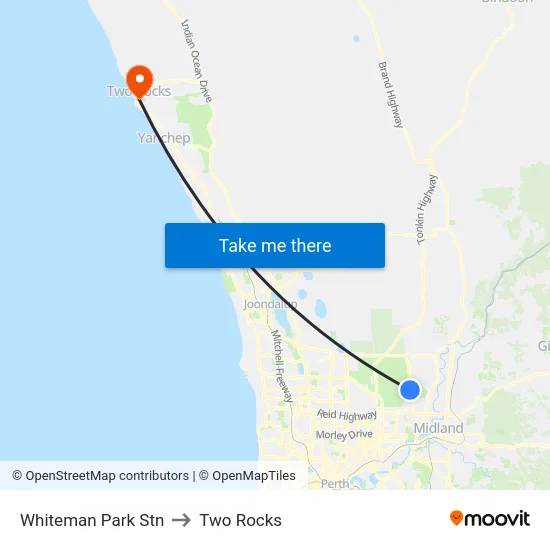 Whiteman Park Stn to Two Rocks map