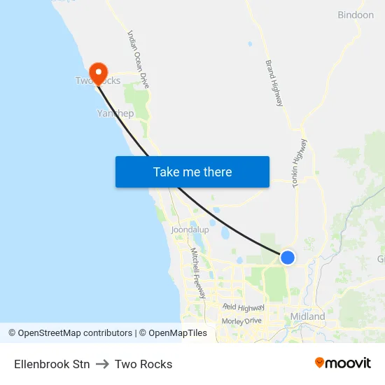Ellenbrook Stn to Two Rocks map