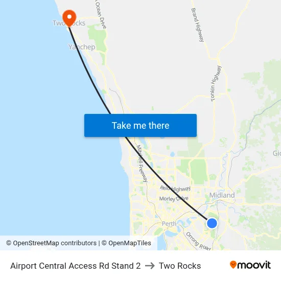 Airport Central Access Rd Stand 2 to Two Rocks map