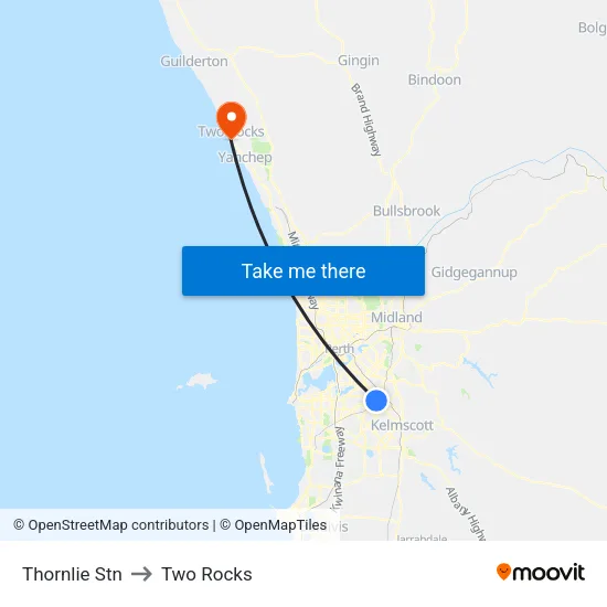 Thornlie Stn to Two Rocks map