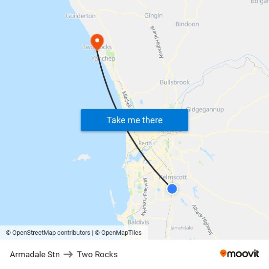 Armadale Stn to Two Rocks map