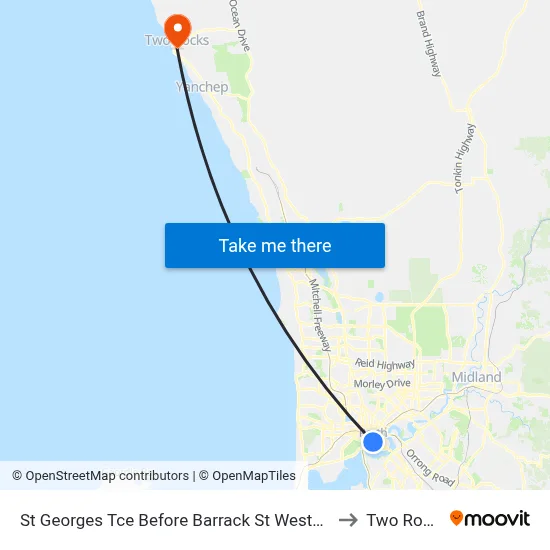 St Georges Tce Before Barrack St Westbound to Two Rocks map