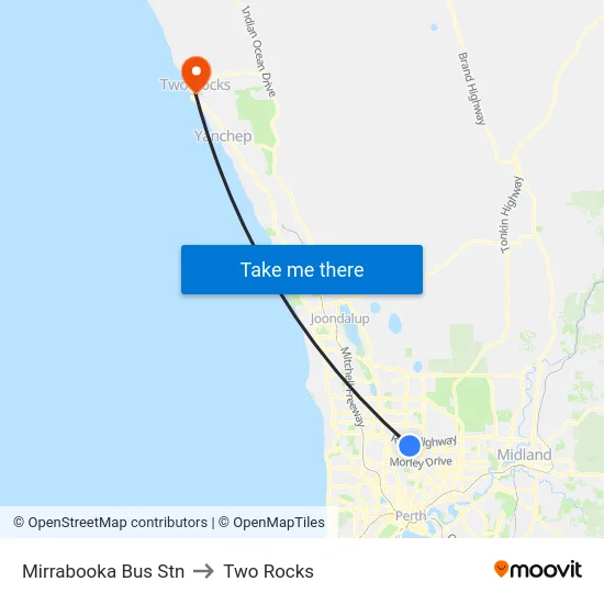 Mirrabooka Bus Stn to Two Rocks map