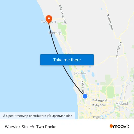 Warwick Stn to Two Rocks map