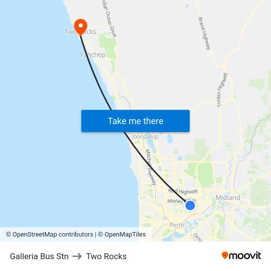 Galleria Bus Stn to Two Rocks map
