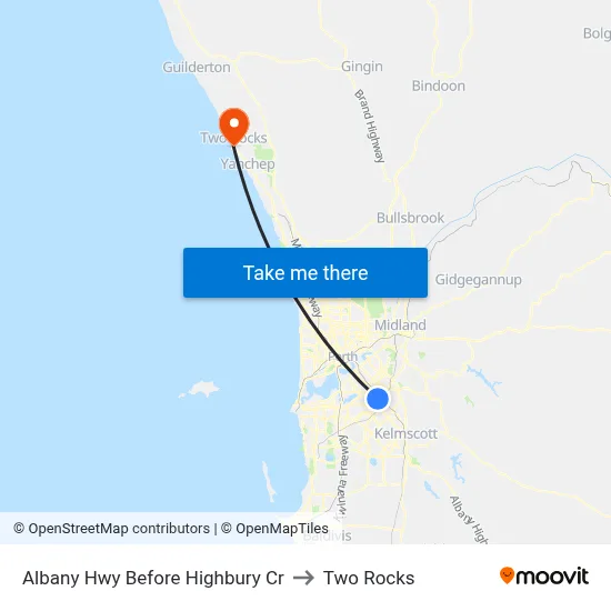 Albany Hwy Before Highbury Cr to Two Rocks map