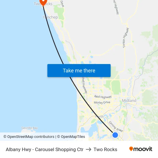 Albany Hwy - Carousel Shopping Ctr to Two Rocks map