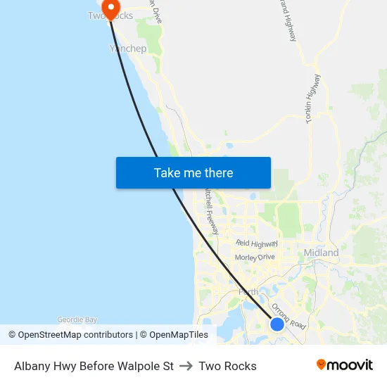 Albany Hwy Before Walpole St to Two Rocks map