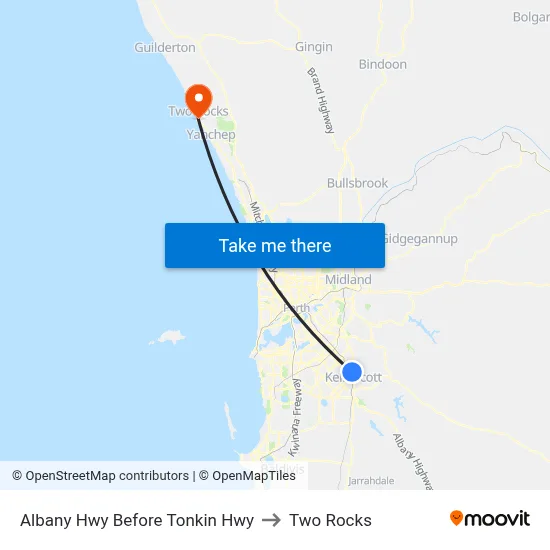 Albany Hwy Before Tonkin Hwy to Two Rocks map