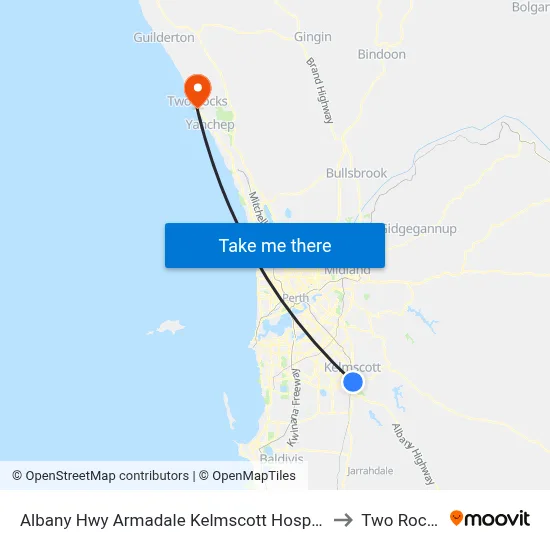 Albany Hwy Armadale Kelmscott Hospital to Two Rocks map
