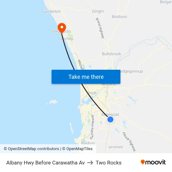 Albany Hwy Before Carawatha Av to Two Rocks map