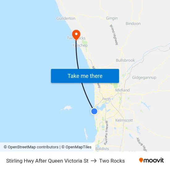 Stirling Hwy After Queen Victoria St to Two Rocks map