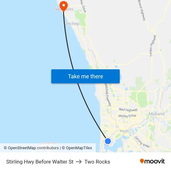 Stirling Hwy Before Walter St to Two Rocks map