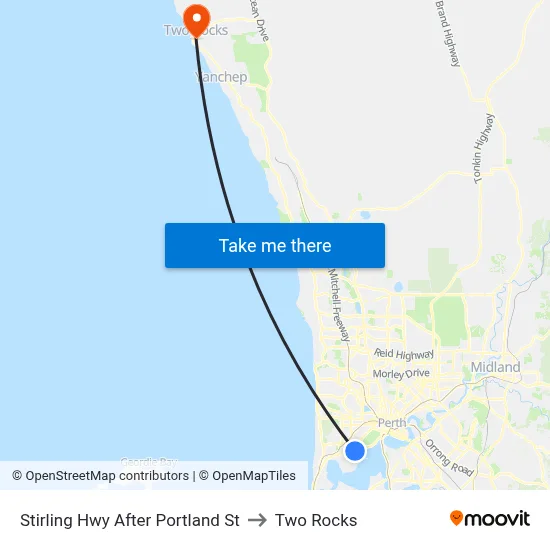 Stirling Hwy After Portland St to Two Rocks map
