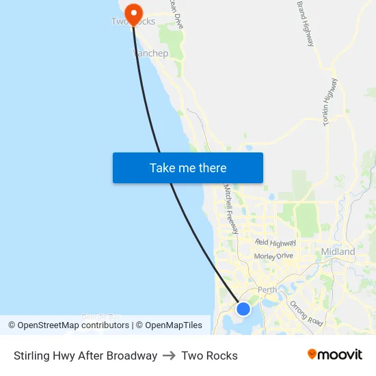 Stirling Hwy After Broadway to Two Rocks map