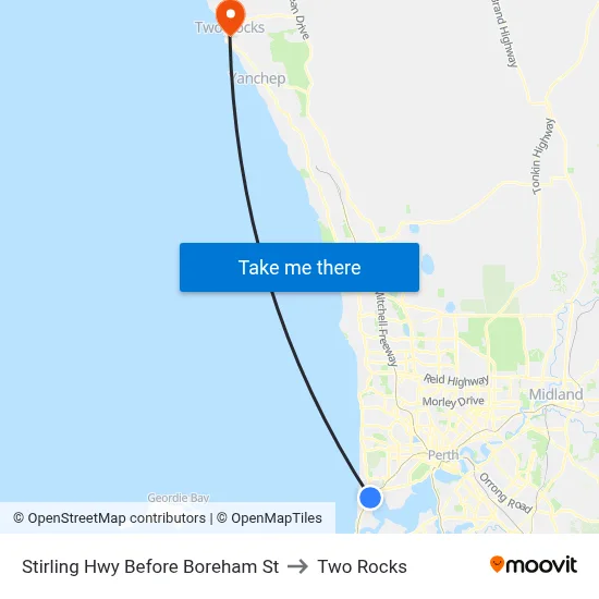 Stirling Hwy Before Boreham St to Two Rocks map