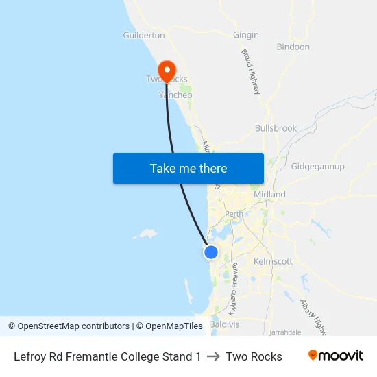 Lefroy Rd Fremantle College Stand 1 to Two Rocks map