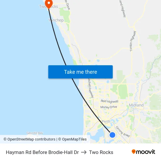 Hayman Rd Before Brodie-Hall Dr to Two Rocks map
