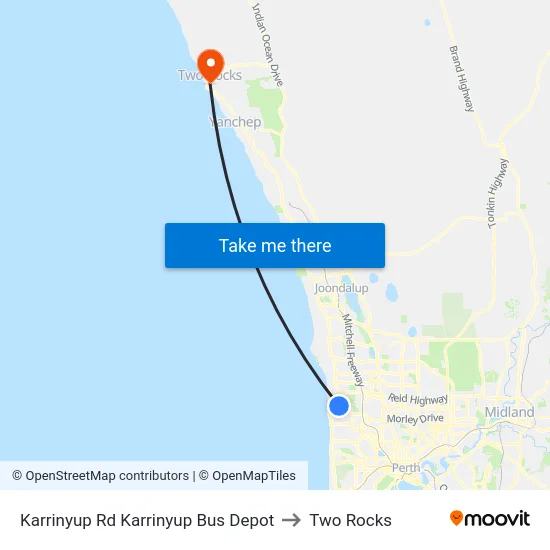 Karrinyup Rd Karrinyup Bus Depot to Two Rocks map