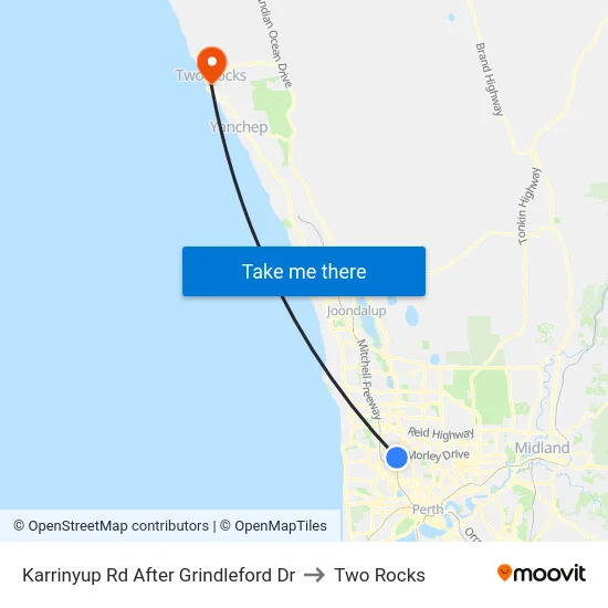 Karrinyup Rd After Grindleford Dr to Two Rocks map