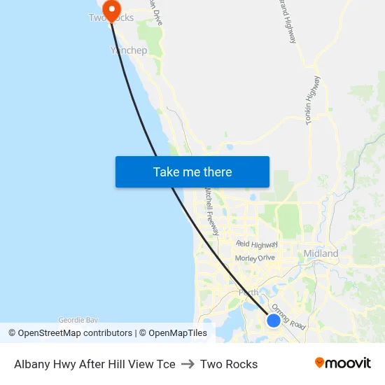 Albany Hwy After Hill View Tce to Two Rocks map