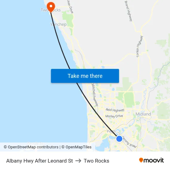 Albany Hwy After Leonard St to Two Rocks map